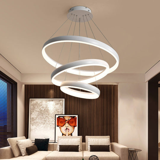 Nordic Metallic Led Pendant Light In White - Circle Chandelier For Dining Room Choice Of 1/2/3