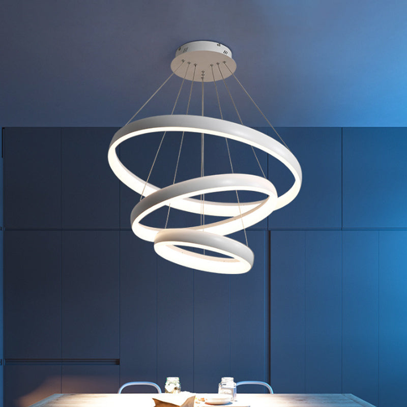 Nordic Metallic LED Pendant Light - Circle Chandelier for Dining Room, 1/2/3-Layered Design, White