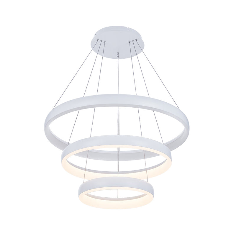 Nordic Metallic Led Pendant Light In White - Circle Chandelier For Dining Room Choice Of 1/2/3