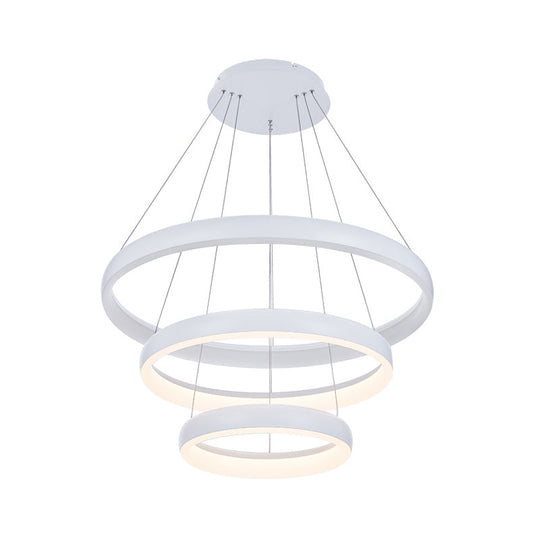 Nordic Metallic Led Pendant Light In White - Circle Chandelier For Dining Room Choice Of 1/2/3