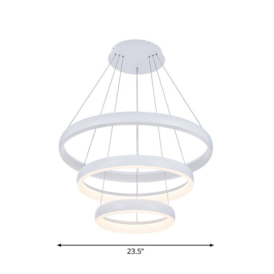 Nordic Metallic LED Pendant Light - Circle Chandelier for Dining Room, 1/2/3-Layered Design, White