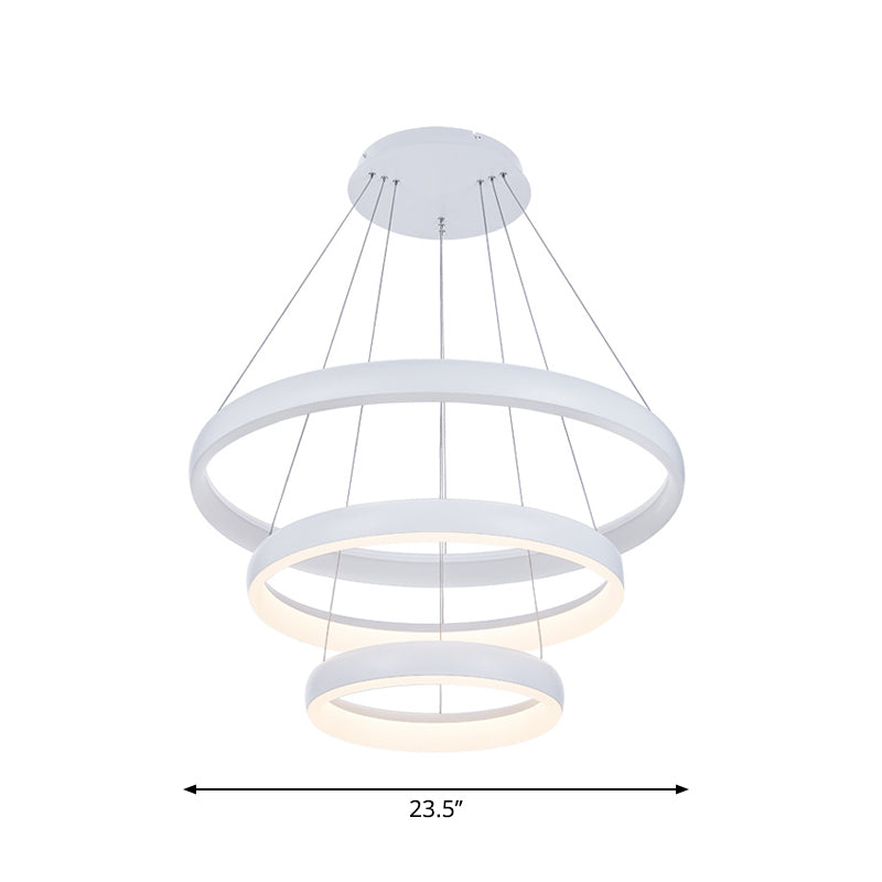 Nordic Metallic Led Pendant Light In White - Circle Chandelier For Dining Room Choice Of 1/2/3