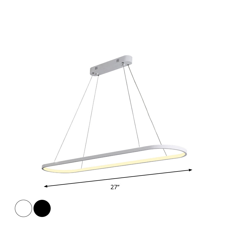 Sleek Black & White Ellipse Hanging Lamp - Simplicity 27/35.5 L Led Island Light Fixture For Dining