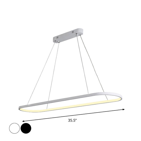 Sleek Black & White Ellipse Hanging Lamp - Simplicity 27/35.5 L Led Island Light Fixture For Dining