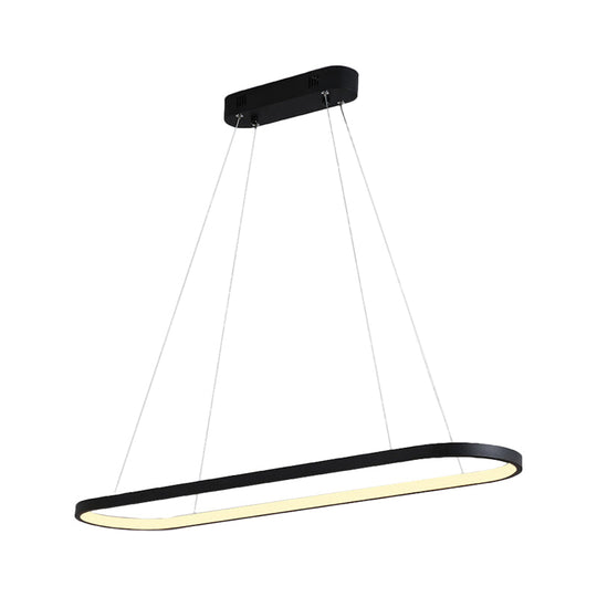 Sleek Black & White Ellipse Hanging Lamp - Simplicity 27/35.5 L Led Island Light Fixture For Dining