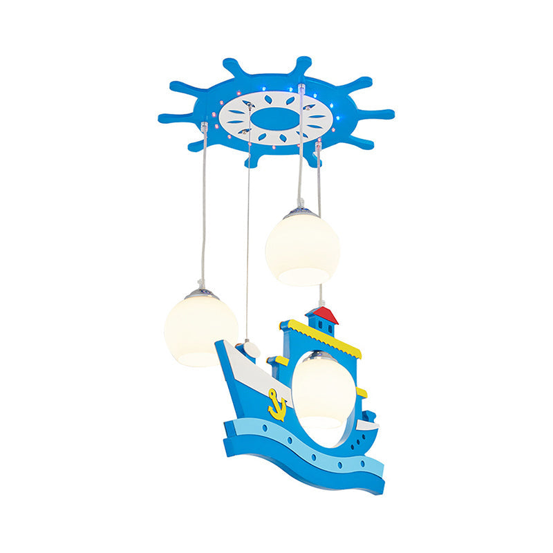 Blue Wood Ship Pendant Light With Rudder - Perfect For Game Room Nautical Theme