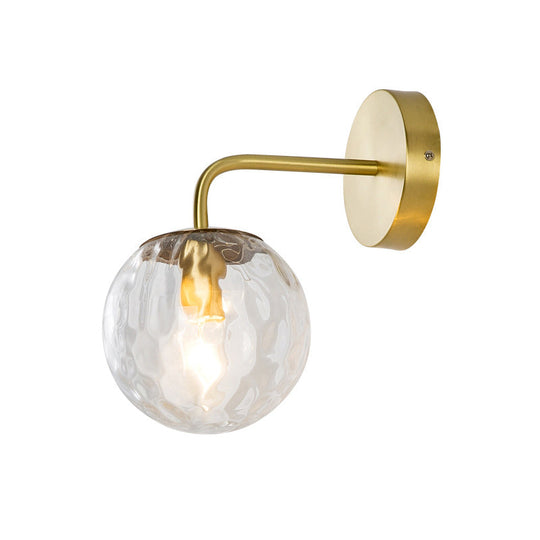 Minimalist Glass Ball Wall Lamp With Ripple Effect And Bent Arm In Black/Gold - Ideal For Bedroom