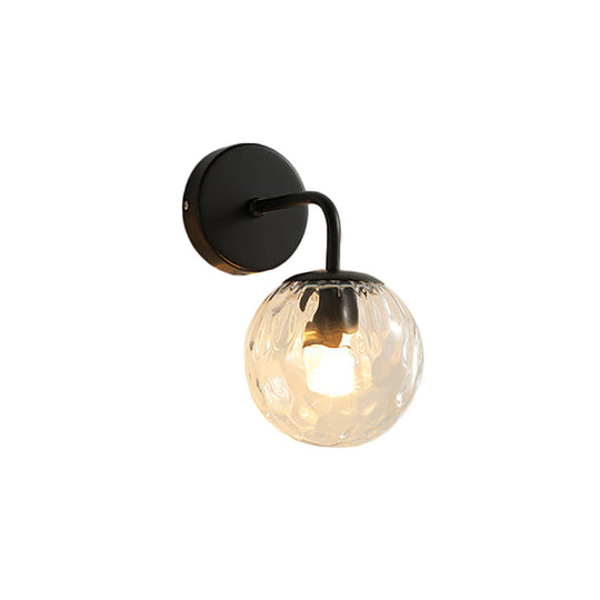 Minimalist Glass Ball Wall Lamp With Ripple Effect And Bent Arm In Black/Gold - Ideal For Bedroom