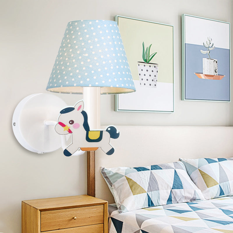 Cartoon Nursing Room Wall Light Metal Shade Sconce With 1 Blue