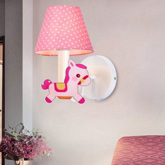 Cartoon Nursing Room Wall Light Metal Shade Sconce With 1 Pink