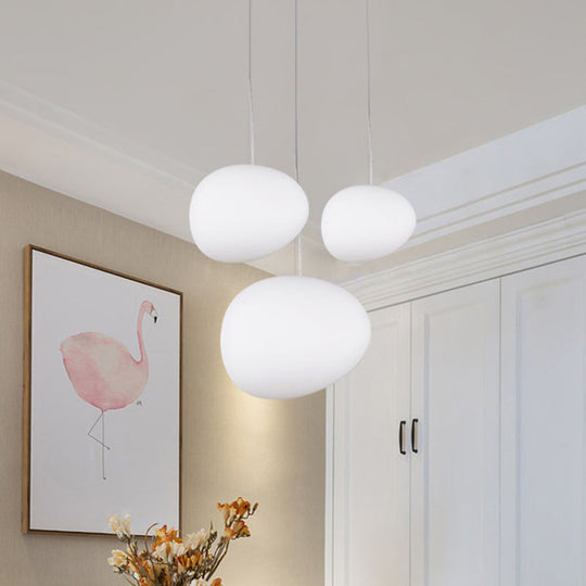 Floating Pebble Dining Room Pendant Lamp Cream Glass 1 Head Minimalist Hanging Ceiling Light in White, 9"/12.5"/18" Wide