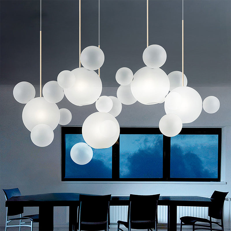 Valentina - Modern Bubble Hanging Pendant Light Modern Mouth Blown White Glass 5-Bulb Cafe House Ceiling Suspension Lamp