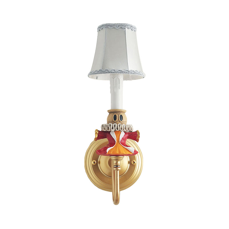 Crystal And Doll Deco Wall Light In White For Hallway - Modern Fabric Sconce Lamp With Tapered Shade