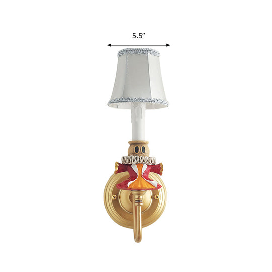 Crystal And Doll Deco Wall Light In White For Hallway - Modern Fabric Sconce Lamp With Tapered Shade