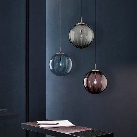 Postmodern Ceiling Pendant Lamp With Glass Pendulum In Blue/Smoke Grey/Purple Black Finish