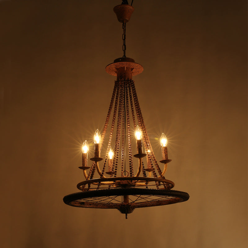 Rustic Wrought Iron Chandelier With Candle Lights Farmhouse Style Ceiling Lamp