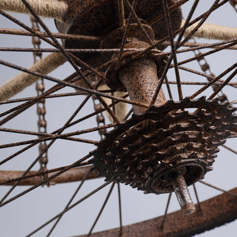 Rustic Wrought Iron Wheel Chandelier - Farmhouse Style Indoor Ceiling Lamp with 6 Lights, Candle, and Chain