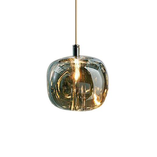 Modern Clear/Amber/Smoke Grey Glass 1 Head Pumpkin Shaped Hanging Light Kit - Brass Bedside Ceiling