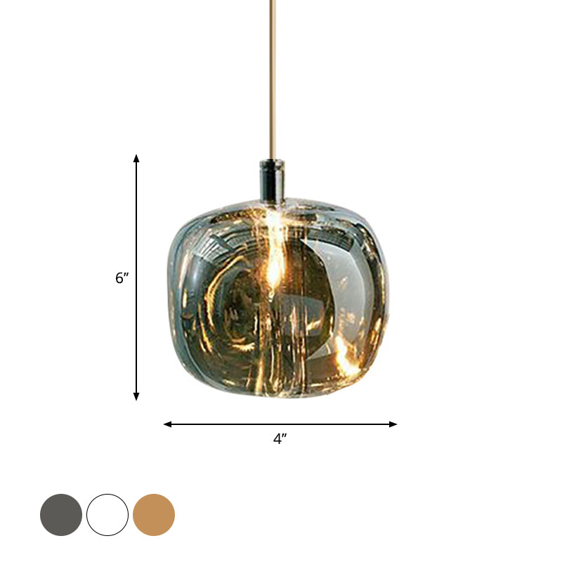 Modern Clear/Amber/Smoke Grey Glass 1 Head Pumpkin Shaped Hanging Light Kit - Brass Bedside Ceiling