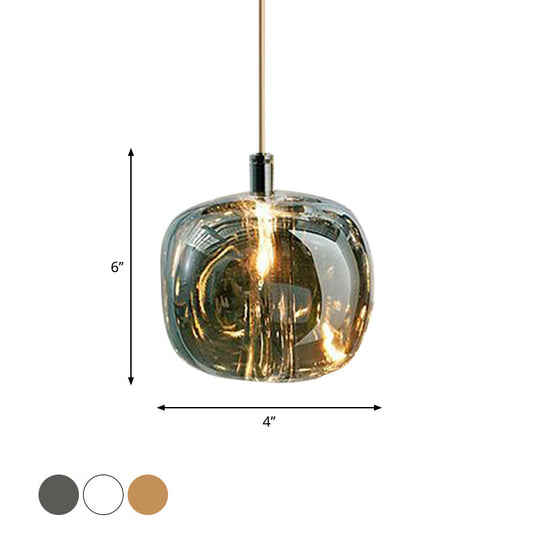 Modern Clear/Amber/Smoke Grey Glass 1 Head Pumpkin Shaped Hanging Light Kit - Brass Bedside Ceiling