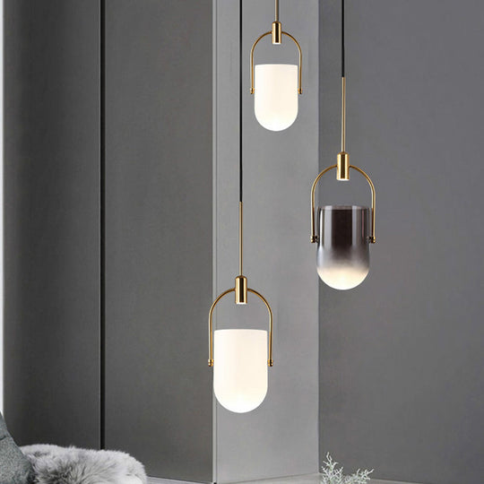 Post-Modern Dome Pendant Lamp In Cream/Smoke Grey Glass - 1-Light 7.5/8.5 Wide Dining Table Down