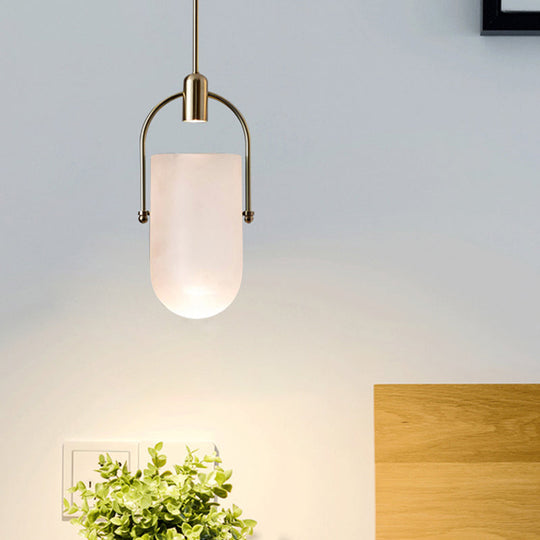 Modern Dome Pendant Lamp in Cream/Smoke Grey Glass - 1-Light, 7.5"/8.5" Wide - Dining Table Down Lighting with Brass Grip