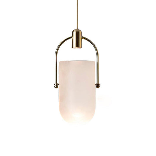 Modern Dome Pendant Lamp in Cream/Smoke Grey Glass - 1-Light, 7.5"/8.5" Wide - Dining Table Down Lighting with Brass Grip