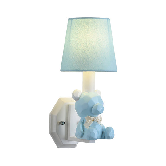 Little Bear Wall Light: Eye-Caring Cartoon Sconce Lamp With Coolie Shade - Resin 1 Head