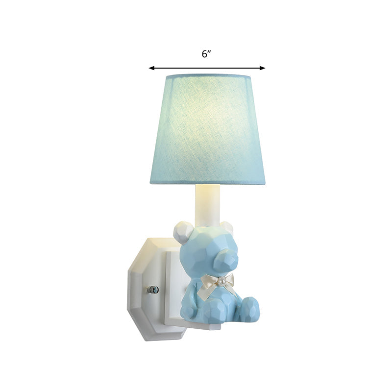 Little Bear Wall Light: Eye-Caring Cartoon Sconce Lamp With Coolie Shade - Resin 1 Head