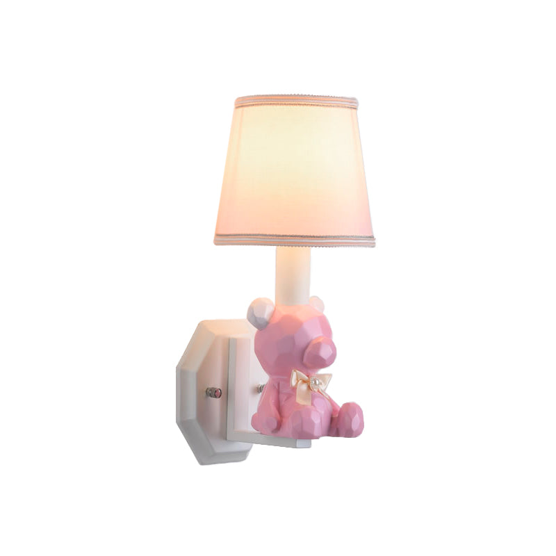 Little Bear Wall Light: Eye-Caring Cartoon Sconce Lamp With Coolie Shade - Resin 1 Head