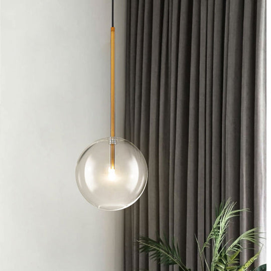 Sleek Gold Pendant Over Table: Clear Glass Globe Suspension Lighting (6/8/10 Wide)