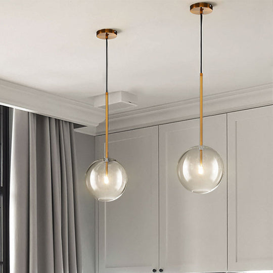 Sleek Gold Pendant Over Table: Clear Glass Globe Suspension Lighting (6/8/10 Wide)