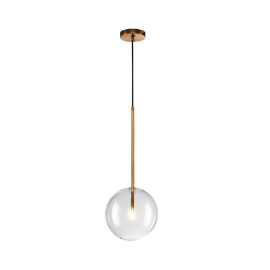 Sleek Gold Pendant Over Table: Clear Glass Globe Suspension Lighting (6/8/10 Wide)