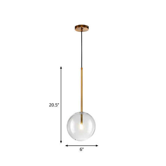 Sleek Gold Pendant Over Table: Clear Glass Globe Suspension Lighting (6/8/10 Wide)