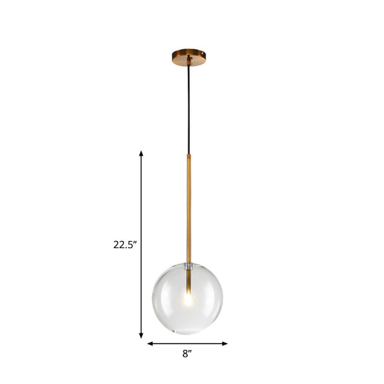 Sleek Gold Pendant Over Table: Clear Glass Globe Suspension Lighting (6/8/10 Wide)