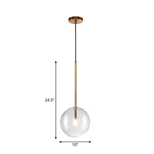 Sleek Gold Pendant Over Table: Clear Glass Globe Suspension Lighting (6/8/10 Wide)