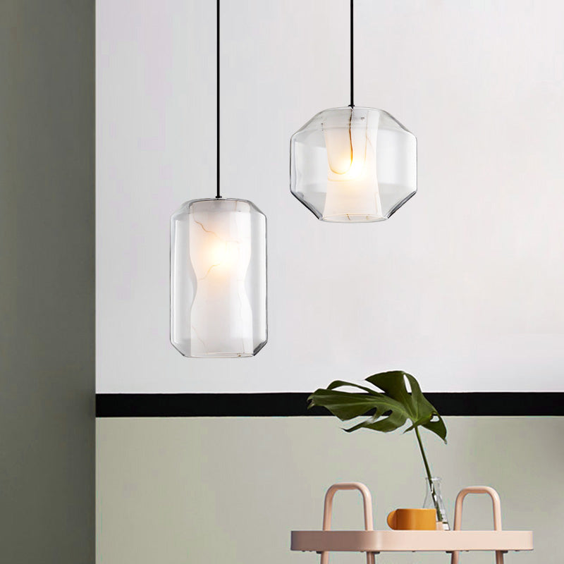 Modern White Pendant Light With Faux Marble And Clear Glass Shade