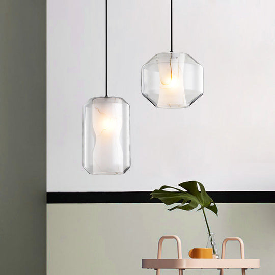 Modern White Pendant Light With Faux Marble And Clear Glass Shade