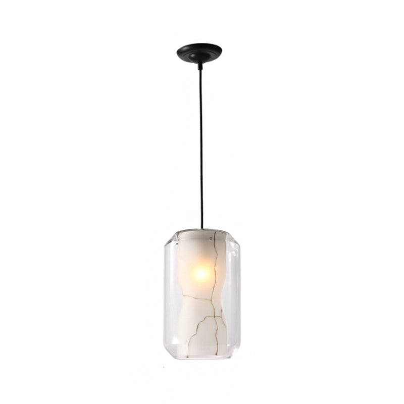 White Curved Pendant Light - Modern Faux Marble Suspension Lamp with Clear Glass Shade