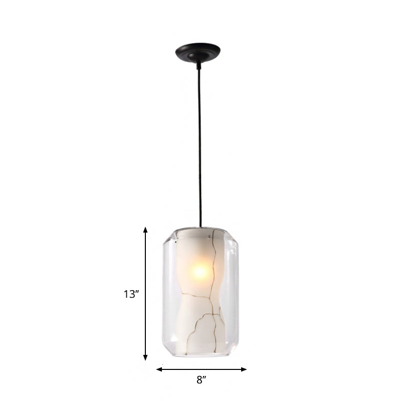 White Curved Pendant Light - Modern Faux Marble Suspension Lamp with Clear Glass Shade