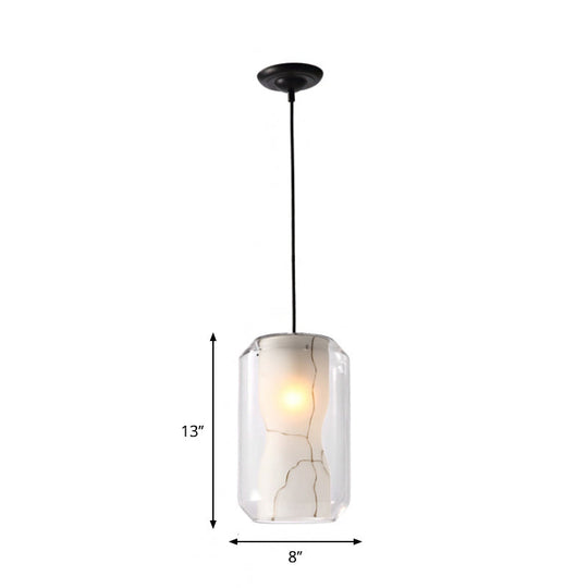 White Curved Pendant Light - Modern Faux Marble Suspension Lamp with Clear Glass Shade