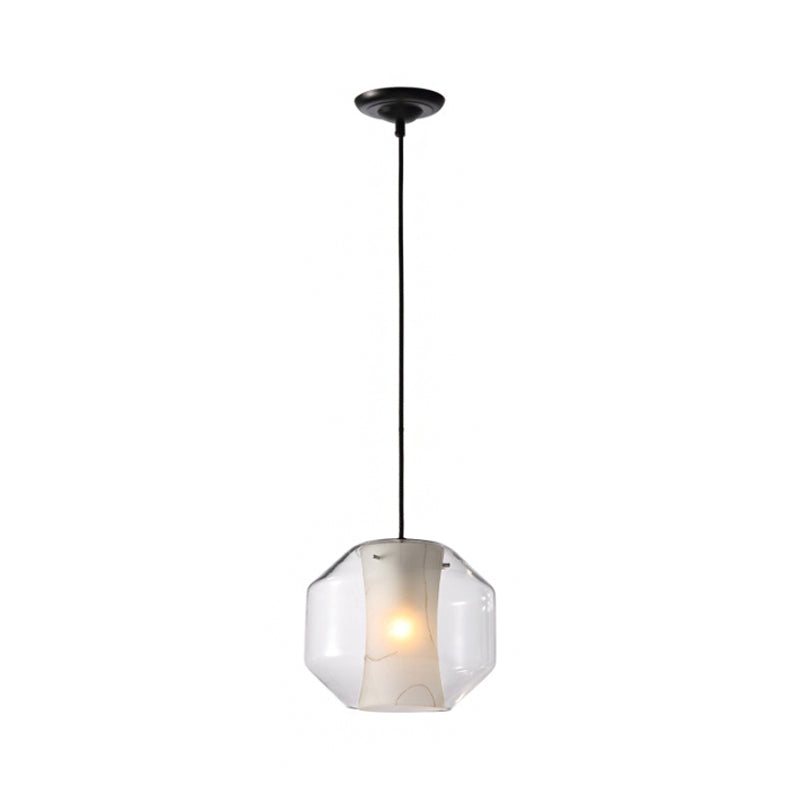 White Curved Pendant Light - Modern Faux Marble Suspension Lamp with Clear Glass Shade