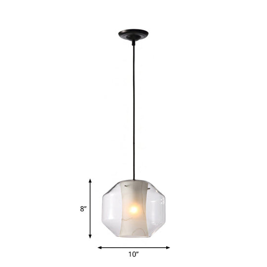 White Curved Pendant Light - Modern Faux Marble Suspension Lamp with Clear Glass Shade