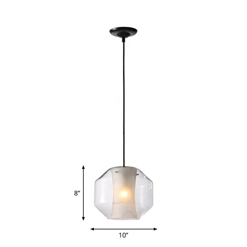 Modern White Pendant Light With Faux Marble And Clear Glass Shade