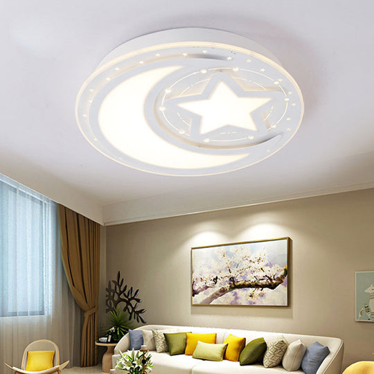 White LED Star and Crescent Ceiling Light for Corridor - Modern Metal Flush Lamp