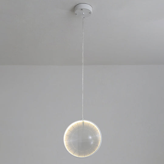 White Glass Lens Pendulum Light - Simplicity, 8"/10"/12" Wide, 1 Bulb, Hanging Pendant Light for Bedroom