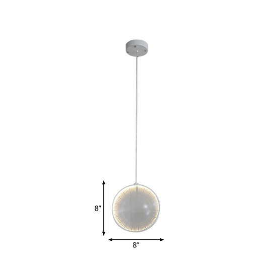 White Glass Lens Pendulum Light - Simplicity, 8"/10"/12" Wide, 1 Bulb, Hanging Pendant Light for Bedroom