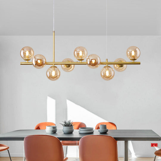 Postmodern Glass Ball Pendant Light For Kitchen - Multiple Colors & Gold/Black Finish 7/9/11 Lights