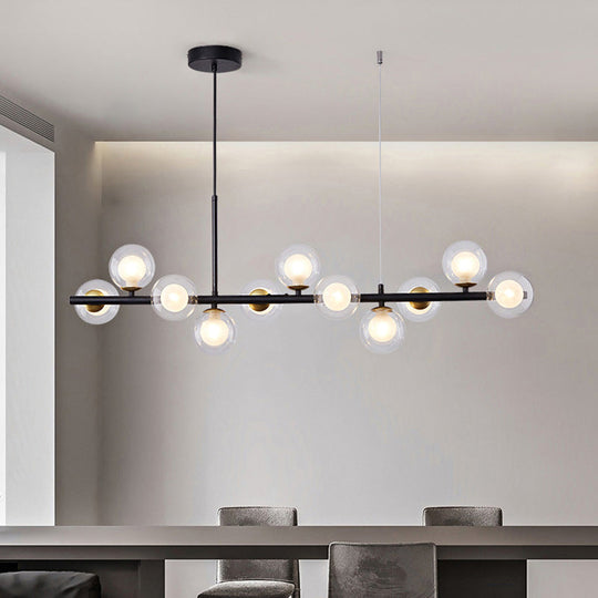 Postmodern Glass Ball Pendant Light For Kitchen - Multiple Colors & Gold/Black Finish 7/9/11 Lights