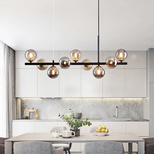 Postmodern Glass Ball Pendant Light For Kitchen - Multiple Colors & Gold/Black Finish 7/9/11 Lights